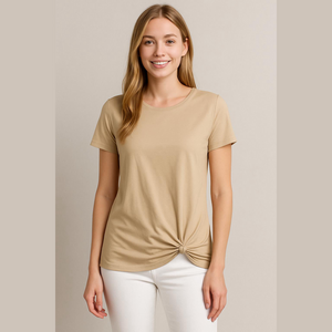 NWOT Belle by Kim Gravel Tie twist front Tee Medium M Cream